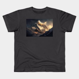 Oil Painting of Annapurna mountain range during golden hour Kids T-Shirt